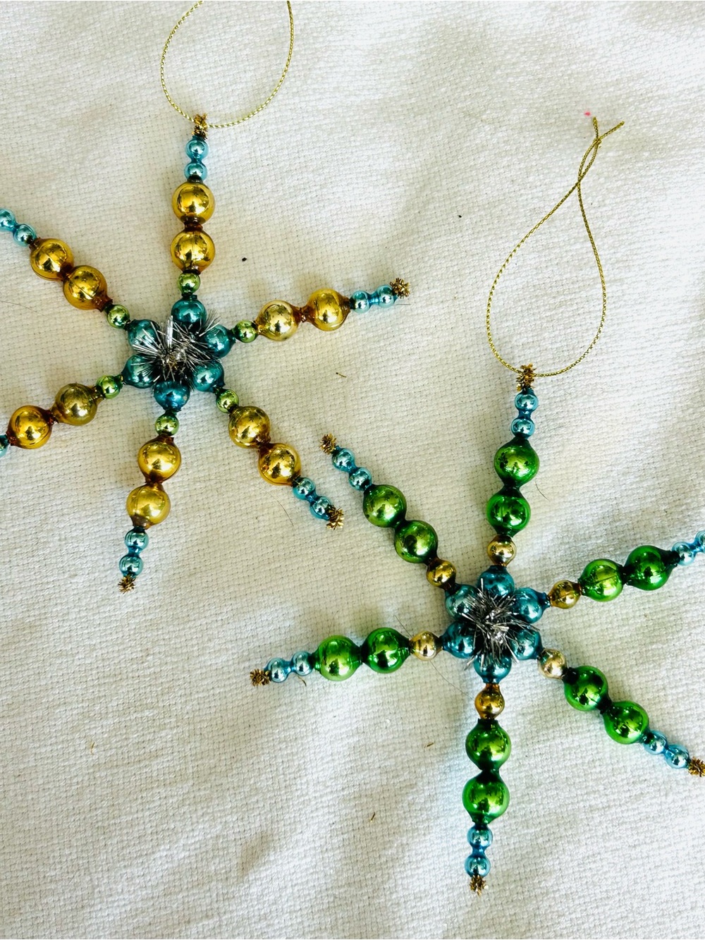 Vintage repurposed mercury, glass bead flowers holiday Christmas ornaments
